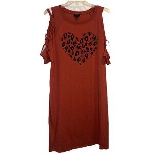Torrid Women’s Rust Slashed Sleeve Leopard Heart Knit T Shirt Dress Sz L(0) NEW